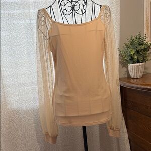DoRose Cream Blouse with Sheer Sleeves